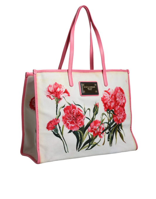 Dolce & Gabbana White Canvas Rose Embroidery Women Shopping Tote Bag Dolce & Gabbana