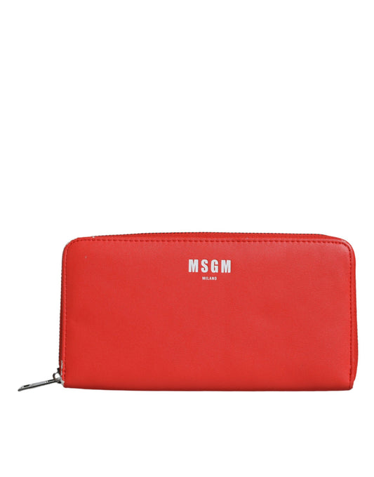 MSGM Red Leather Continental Zip Around Card Holder Bifold Clutch Wallet MSGM