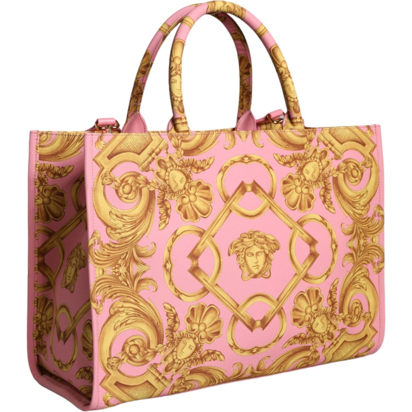 Versace Pink Printed Large Fabric Leather Shopping Tote Bag Versace