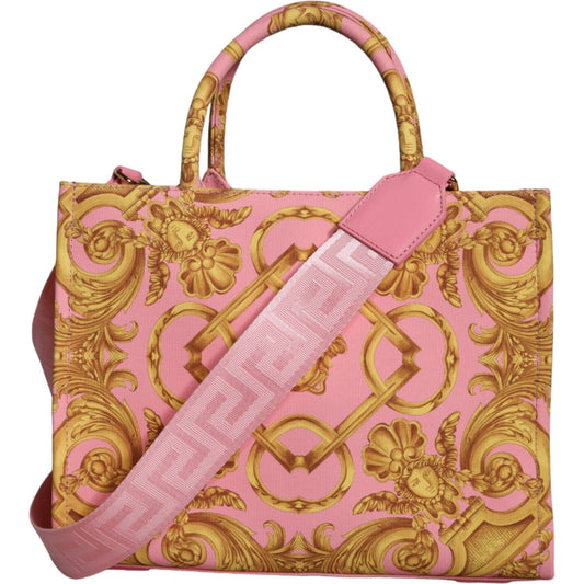 Versace Pink Yellow Baroque Fabric Leather Shopping Tote Bag Versace