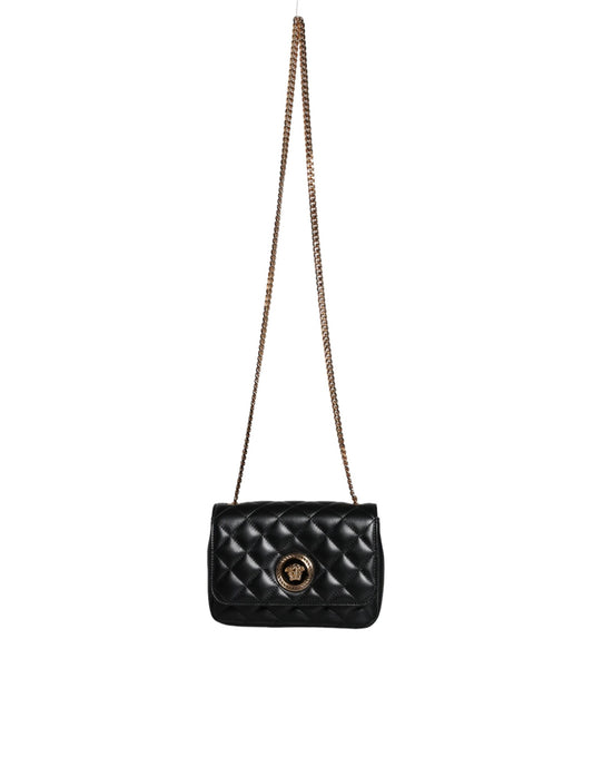 Versace Black Quilted Lambskin Leather Crossbody Shoulder Bag Versace