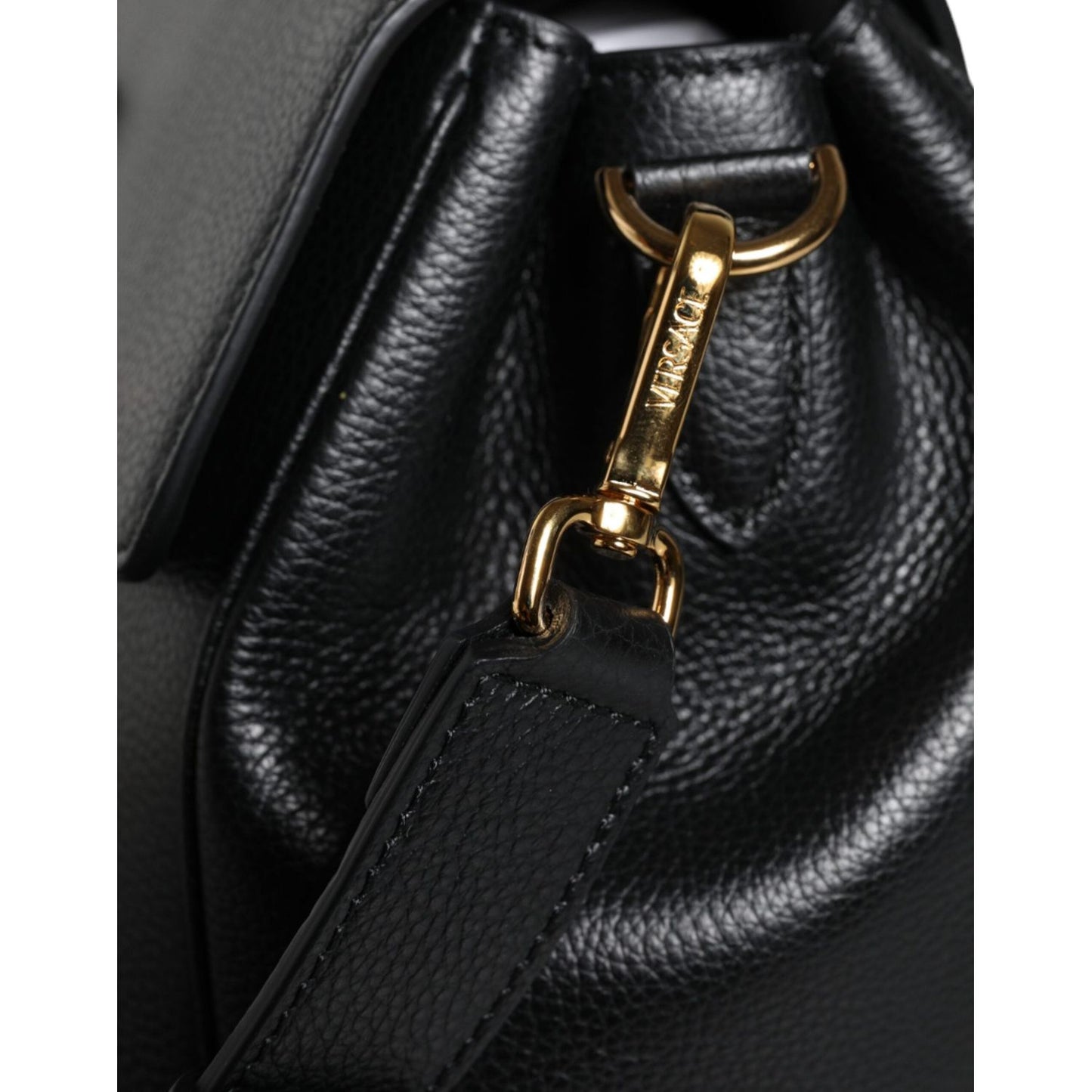 Versace Black Top Handle Grainy Calfskin Leather Crossbody Bag Versace