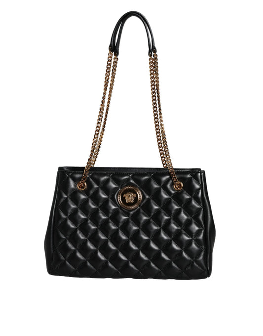 Versace Black Quilted Nappa Leather Shoulder Chain Strap Bag Versace