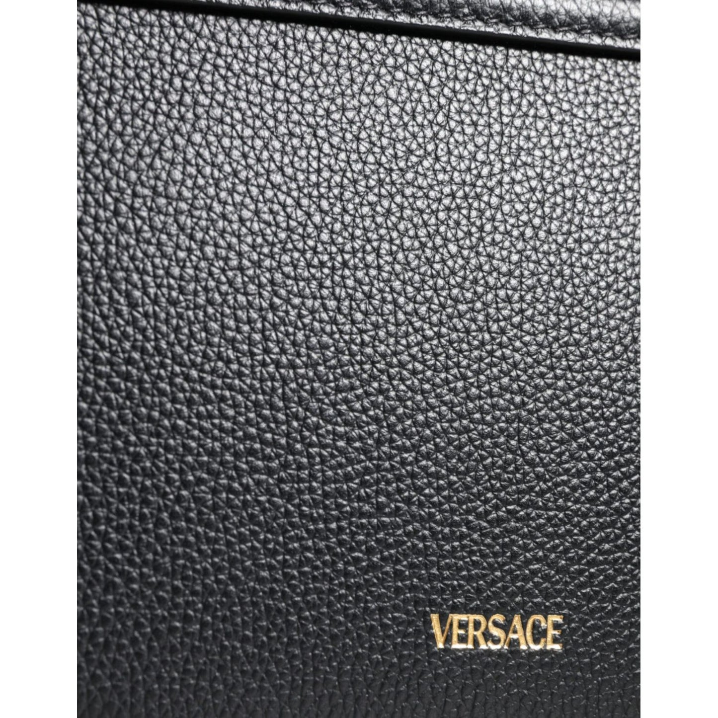 Versace Black Grainy Calf Leather Crossbody Shoulder Bag Versace