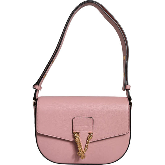 Versace Pink Grainy Calf Leather Logo Crossbody Shoulder Bag Versace