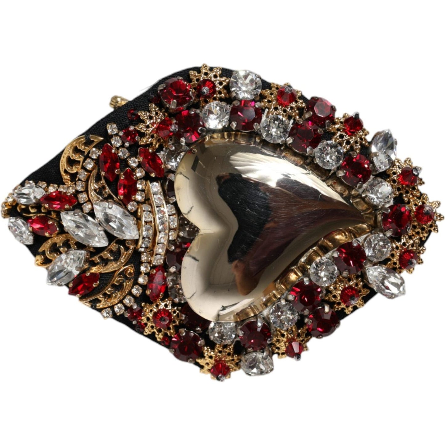 Dolce & Gabbana Gold Tone Brass Sacred Heart Crystal Embellished Brooch Dolce & Gabbana