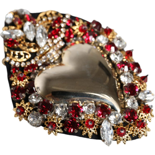 Dolce & Gabbana Gold Tone Brass Sacred Heart Crystal Embellished Brooch Dolce & Gabbana