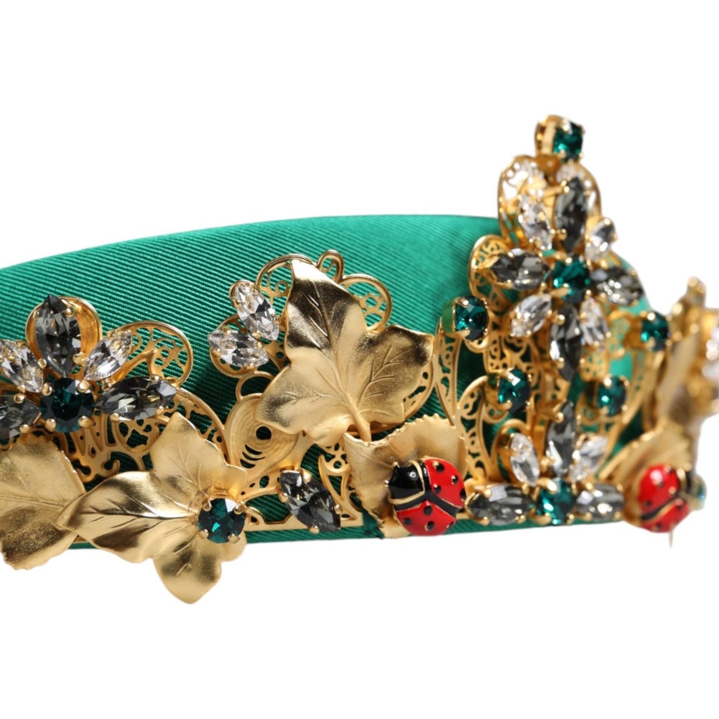 Dolce & Gabbana Green Silk Crystal Embellished Tiara Headband Crown Diadem Dolce & Gabbana