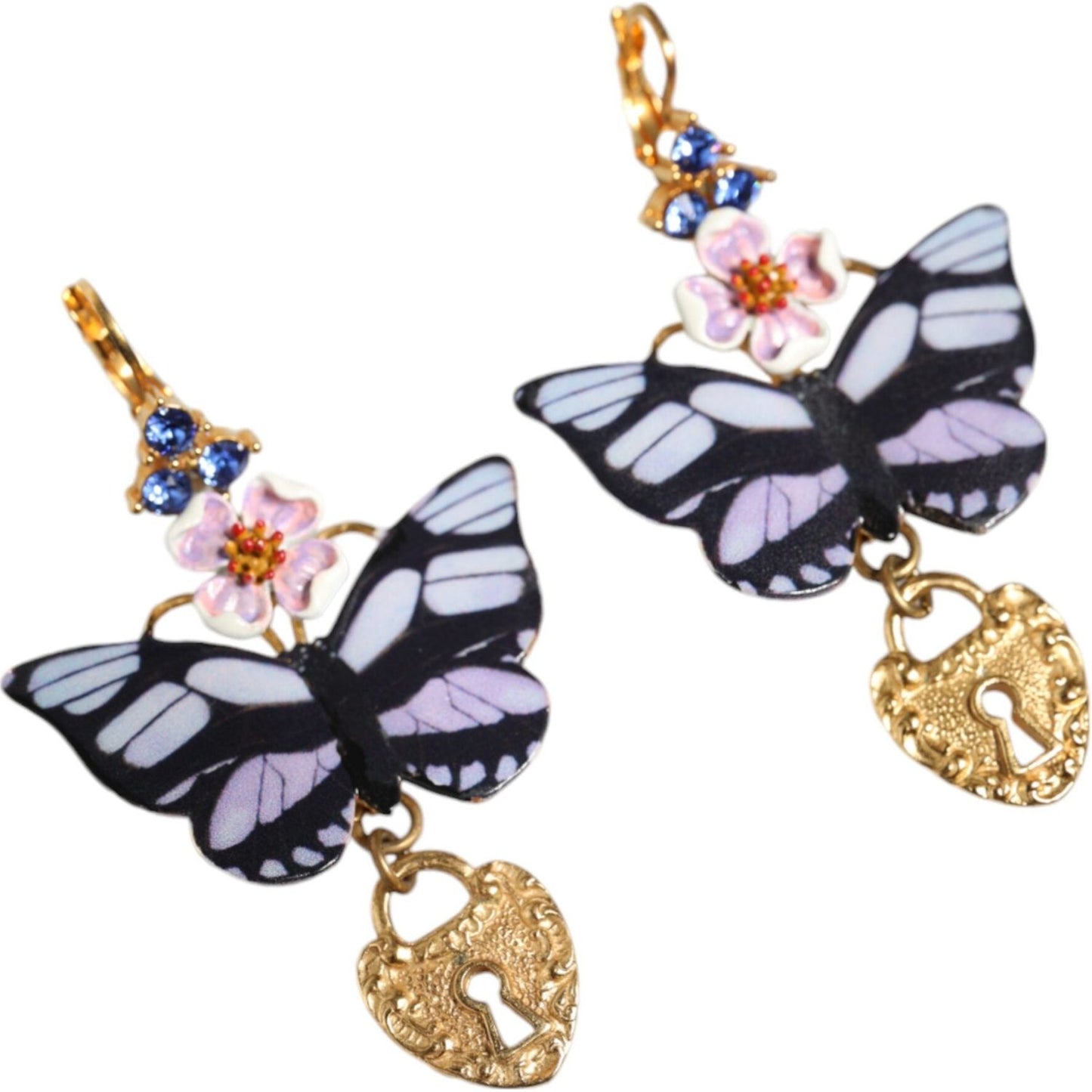 Dolce & Gabbana Gold Purple Crystal Butterfly Heart Locket Earrings Dolce & Gabbana