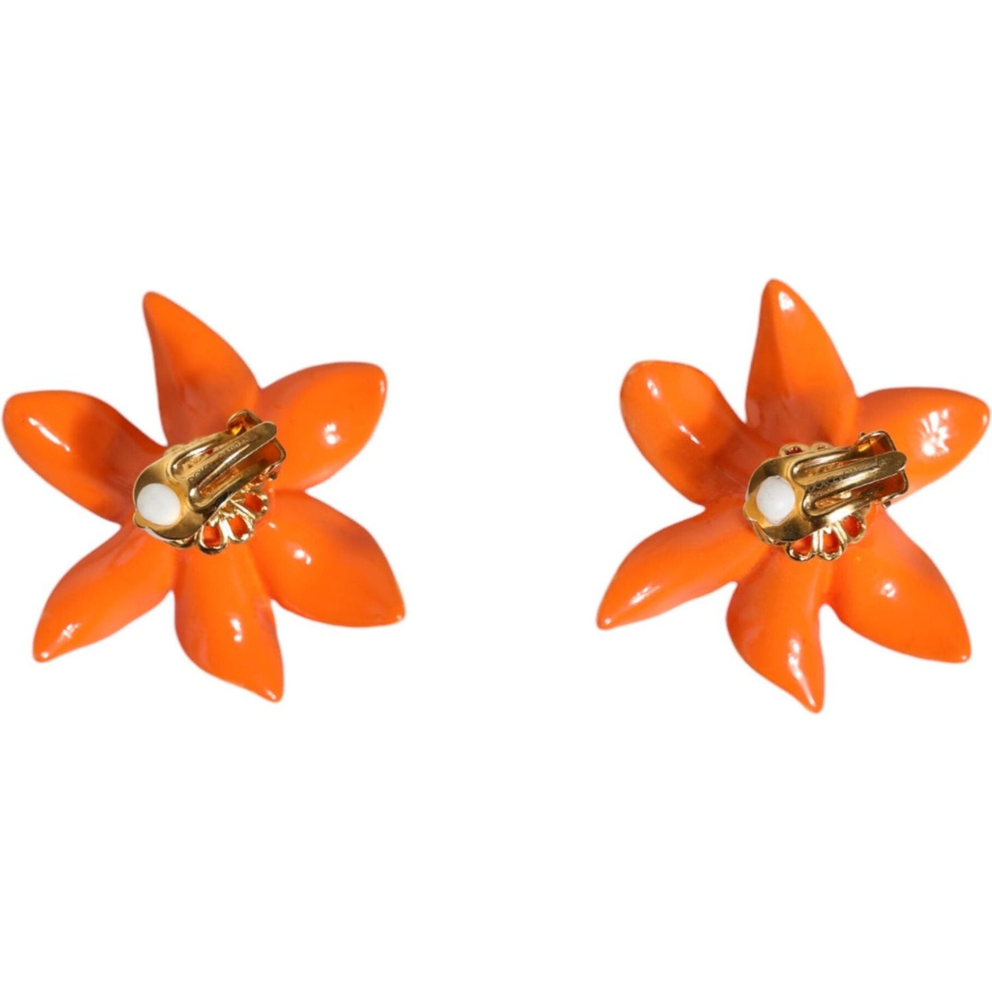 Dolce & Gabbana Orange Green Gold Brass Lily Flower Clip Floral Earrings Dolce & Gabbana