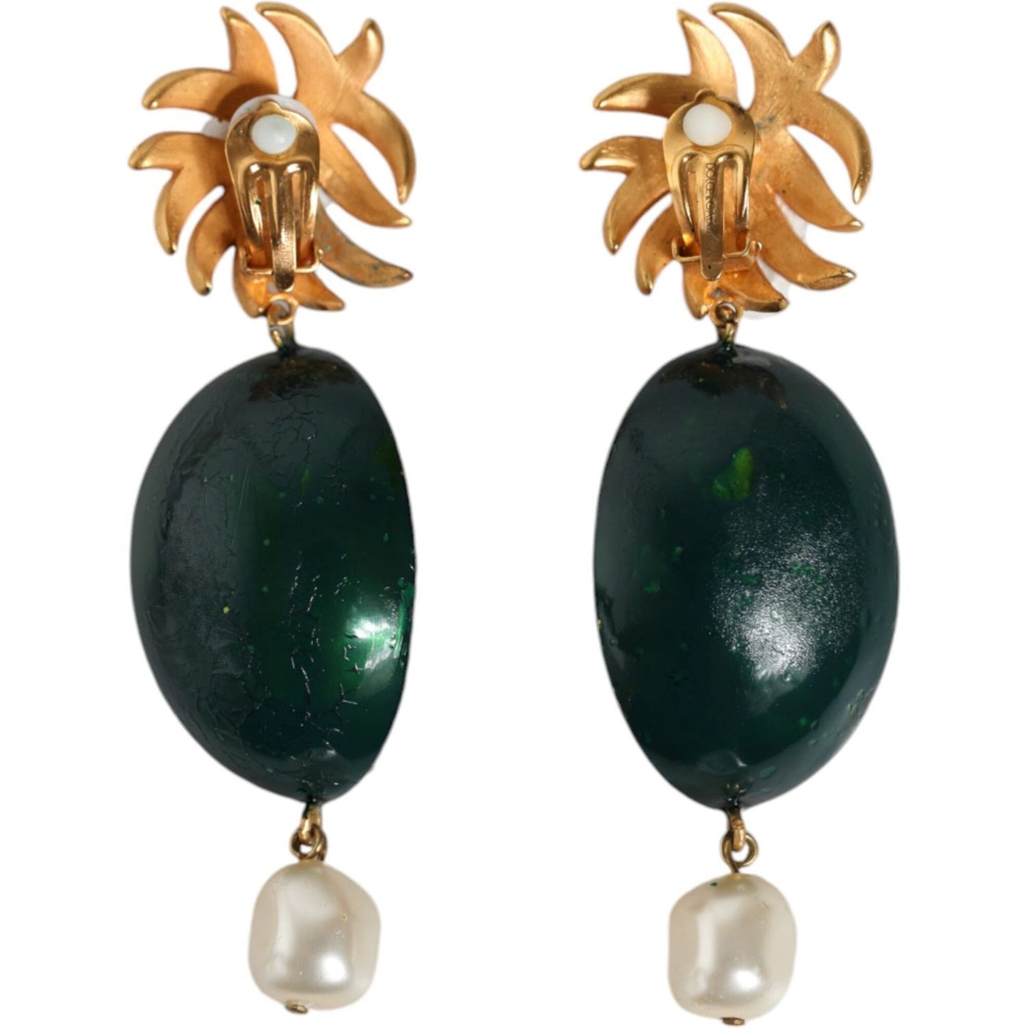 Dolce & Gabbana Red Watermelon Gold Brass Crystal Clip Dangling Earrings Dolce & Gabbana