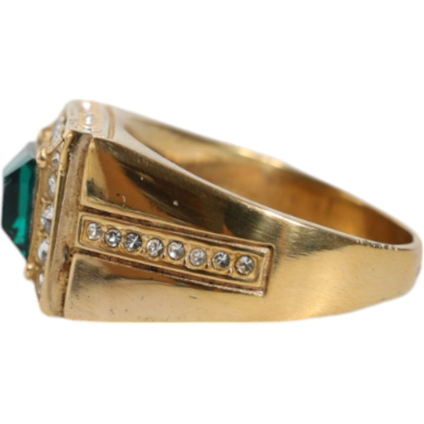 Dolce & Gabbana Gold Plated 925 Silver Green Crystal Ring Dolce & Gabbana