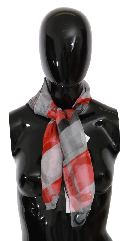 Costume National Gray Red 100% Silk Branded Scarf Costume National