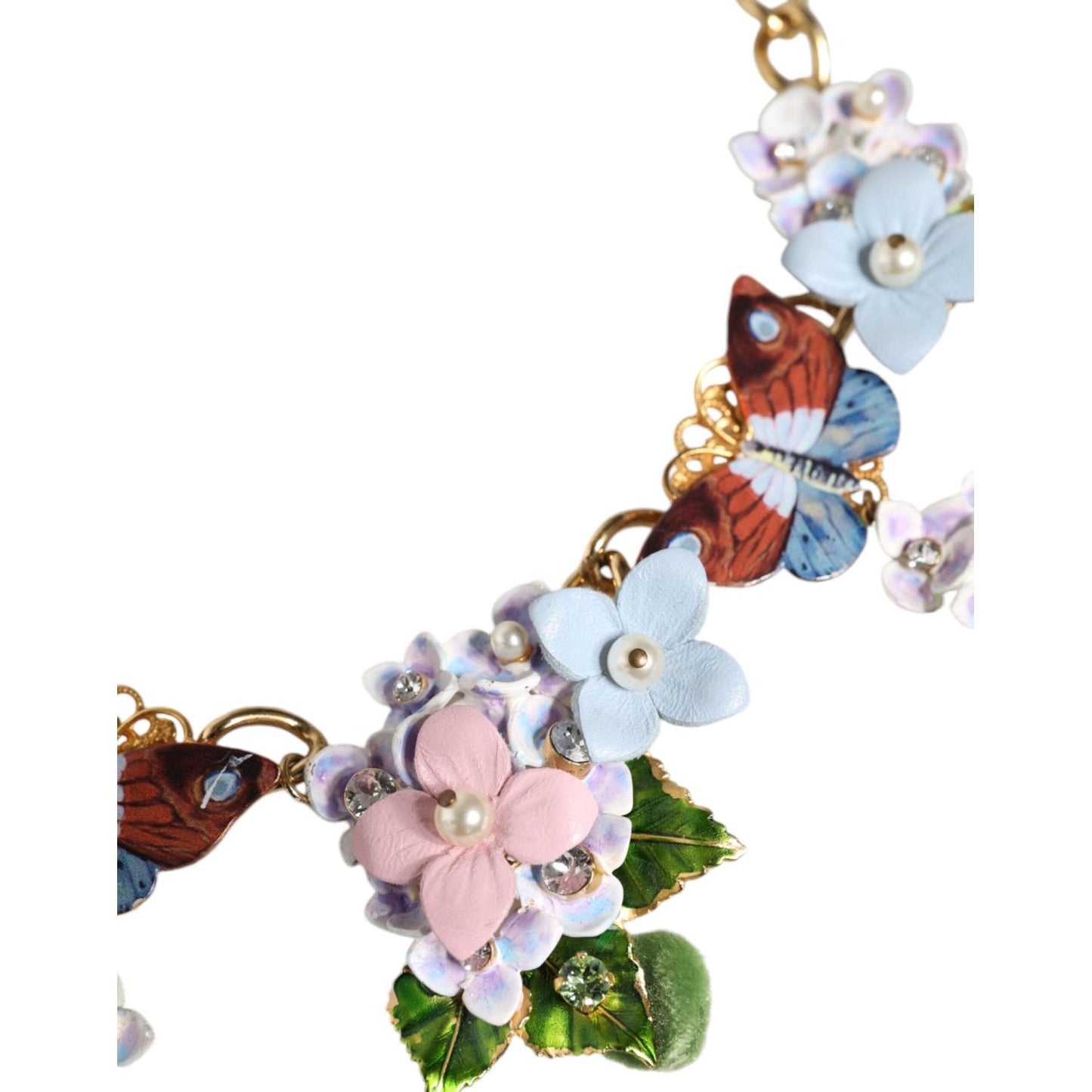 Dolce & Gabbana Multicolor Floral Decor Crystal Gold Brass Chain Necklace Dolce & Gabbana