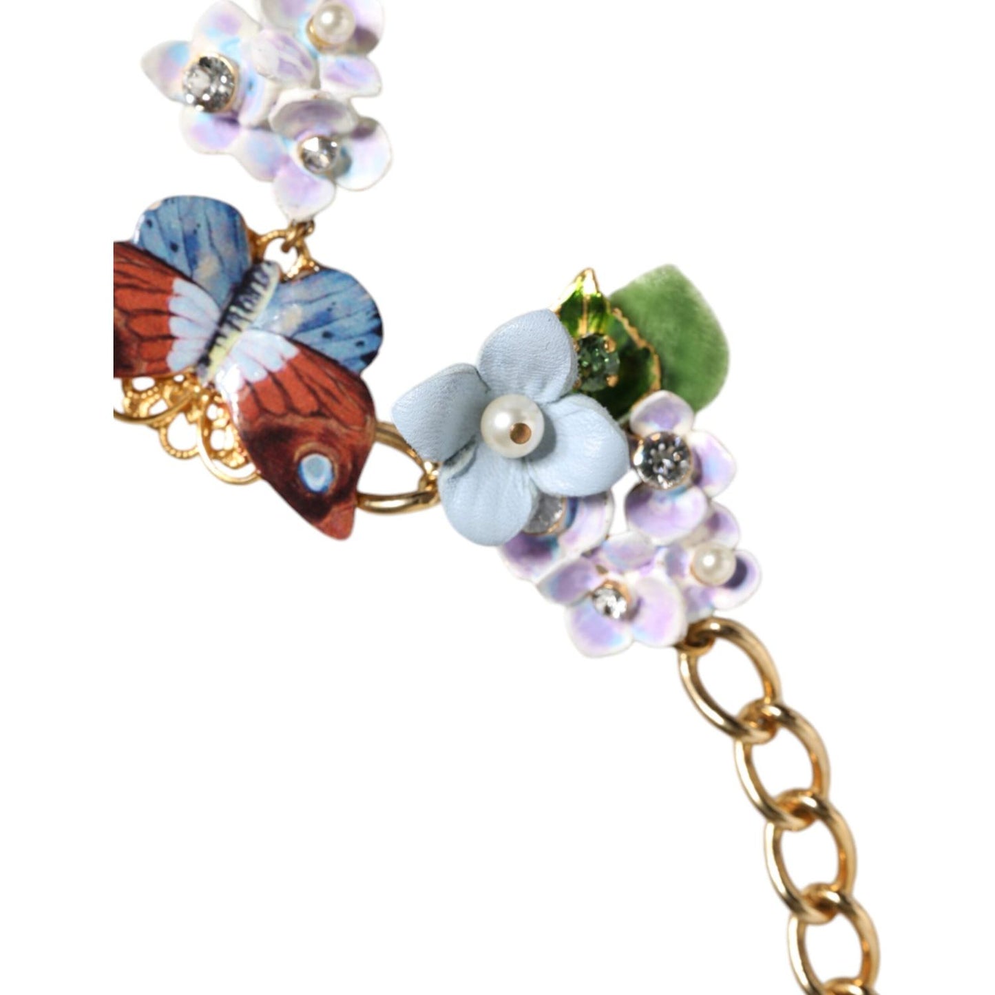 Dolce & Gabbana Multicolor Floral Decor Crystal Gold Brass Chain Necklace Dolce & Gabbana