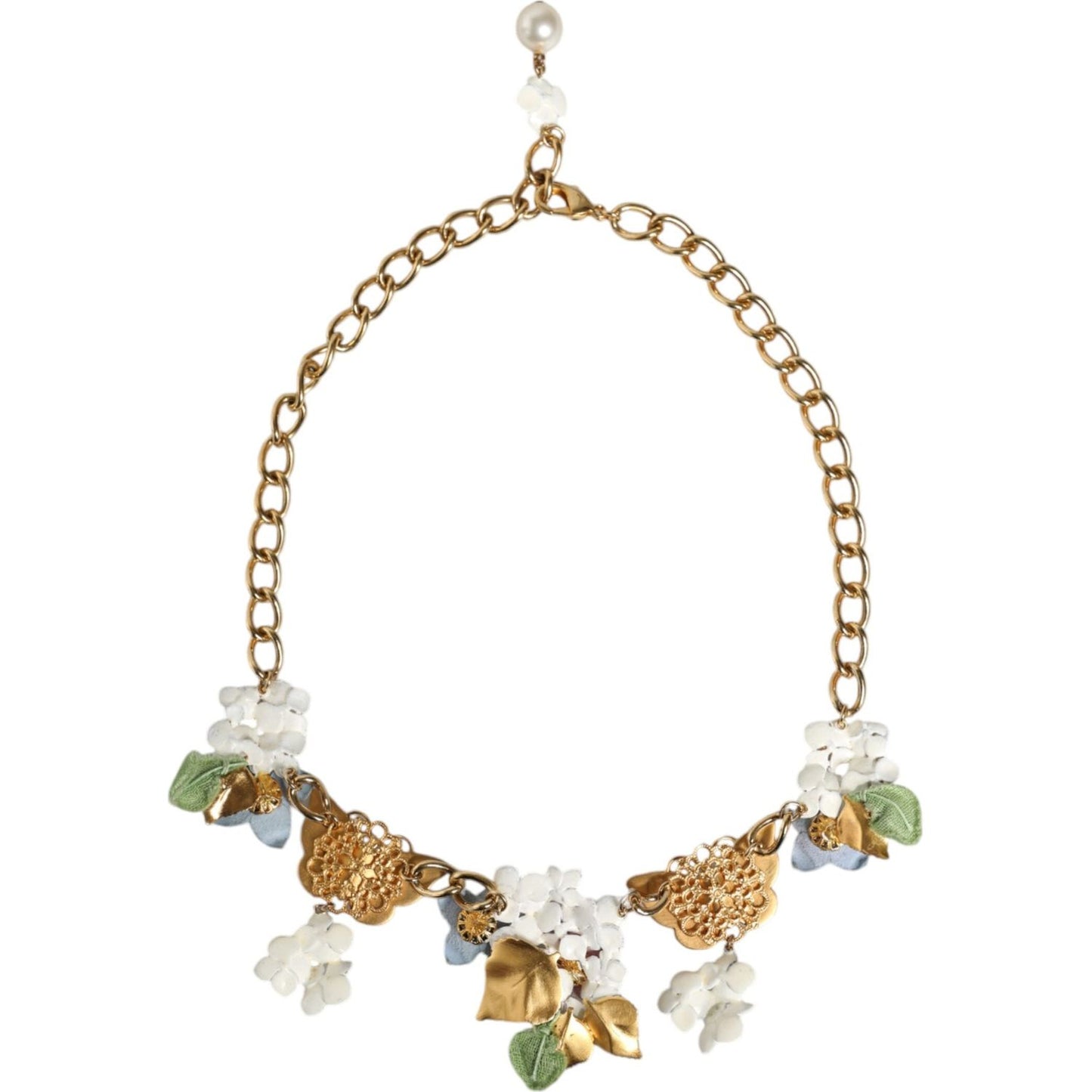 Dolce & Gabbana Multicolor Floral Decor Crystal Gold Brass Chain Necklace Dolce & Gabbana