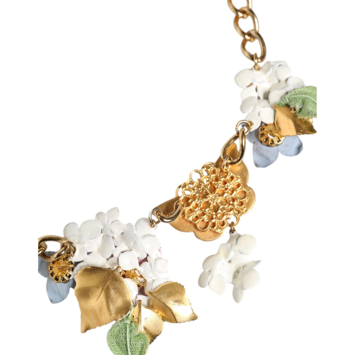 Dolce & Gabbana Multicolor Floral Decor Crystal Gold Brass Chain Necklace Dolce & Gabbana