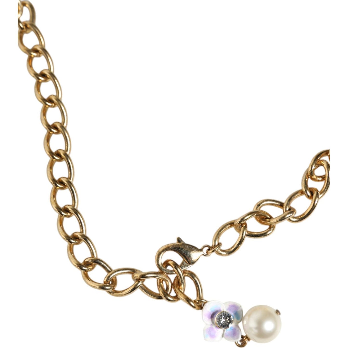 Dolce & Gabbana Multicolor Floral Decor Crystal Gold Brass Chain Necklace Dolce & Gabbana