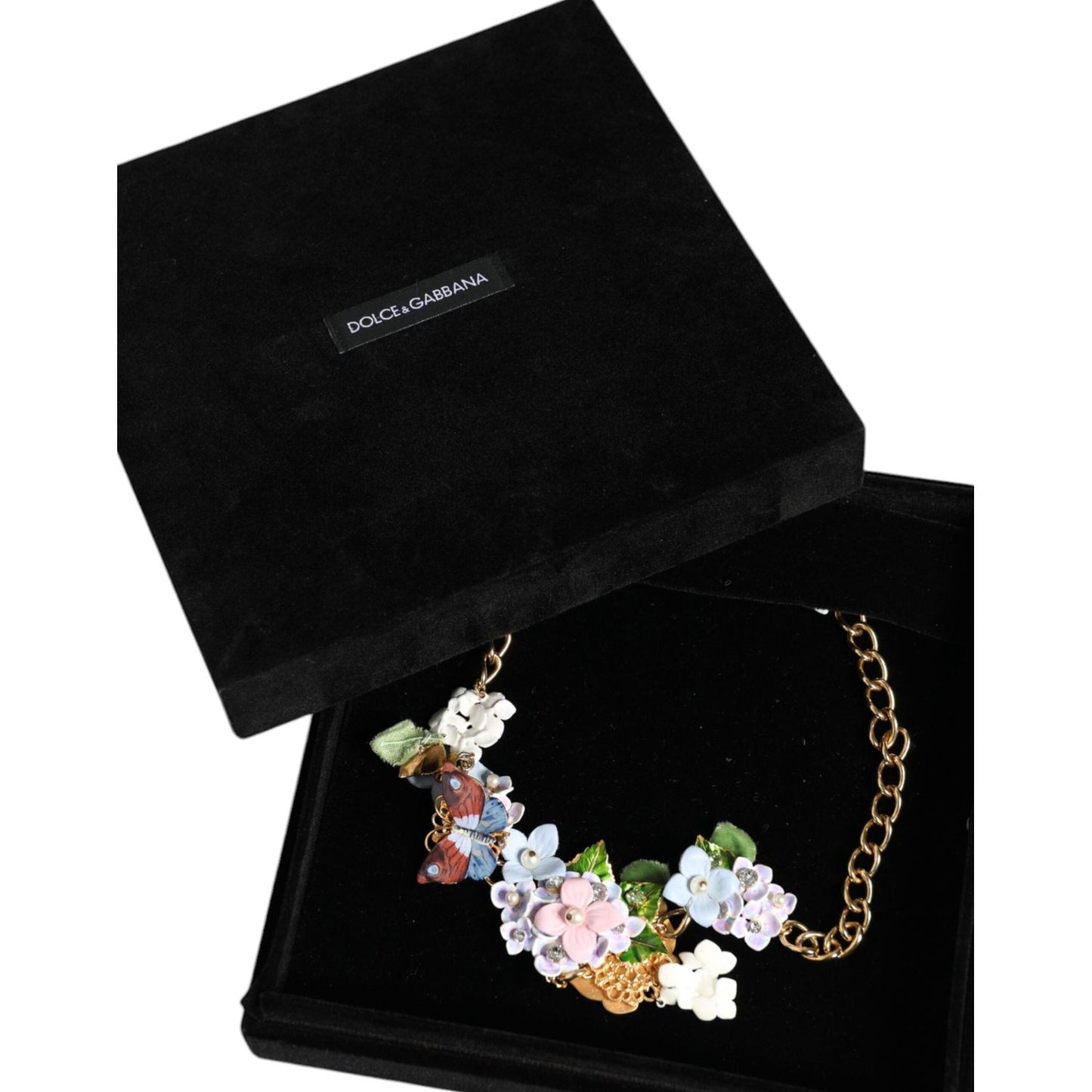 Dolce & Gabbana Multicolor Floral Decor Crystal Gold Brass Chain Necklace Dolce & Gabbana