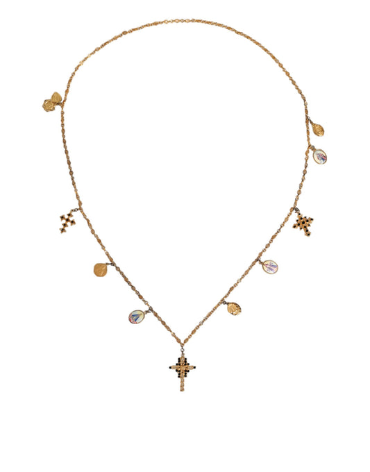 Dolce & Gabbana Gold Tone Brass Chain Religious Cross Pendant Necklace Necklace Dolce & Gabbana