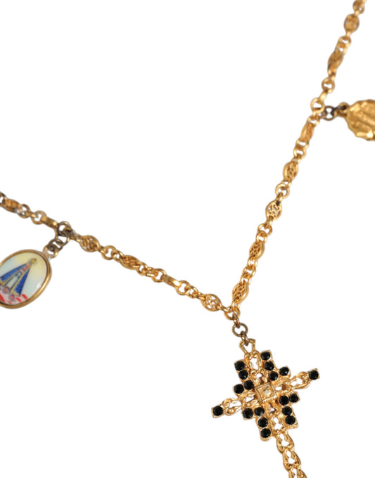 Dolce & Gabbana Gold Tone Brass Chain Religious Cross Pendant Necklace Necklace Dolce & Gabbana