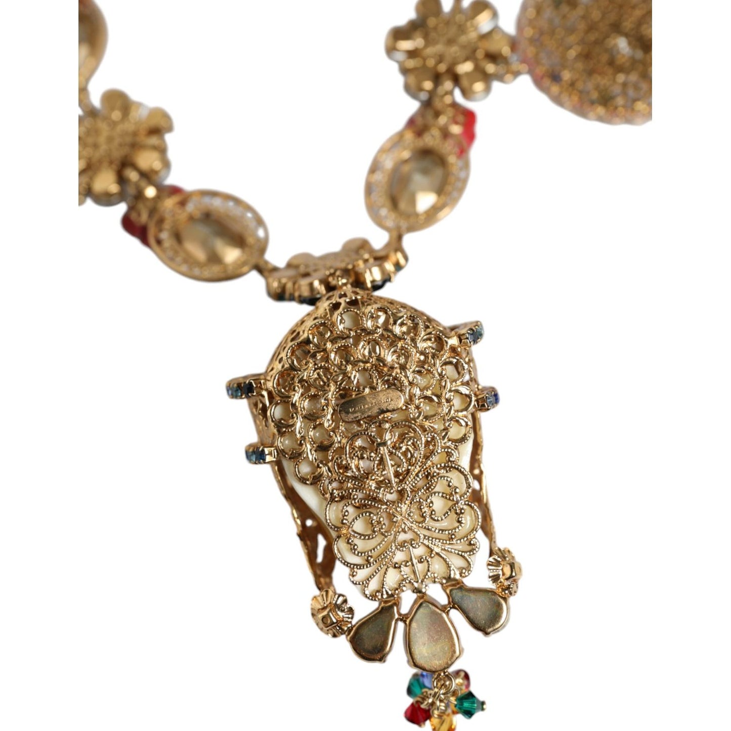 Dolce & Gabbana Gold Tone Brass Embellished Ball Chain Statement Necklace Dolce & Gabbana