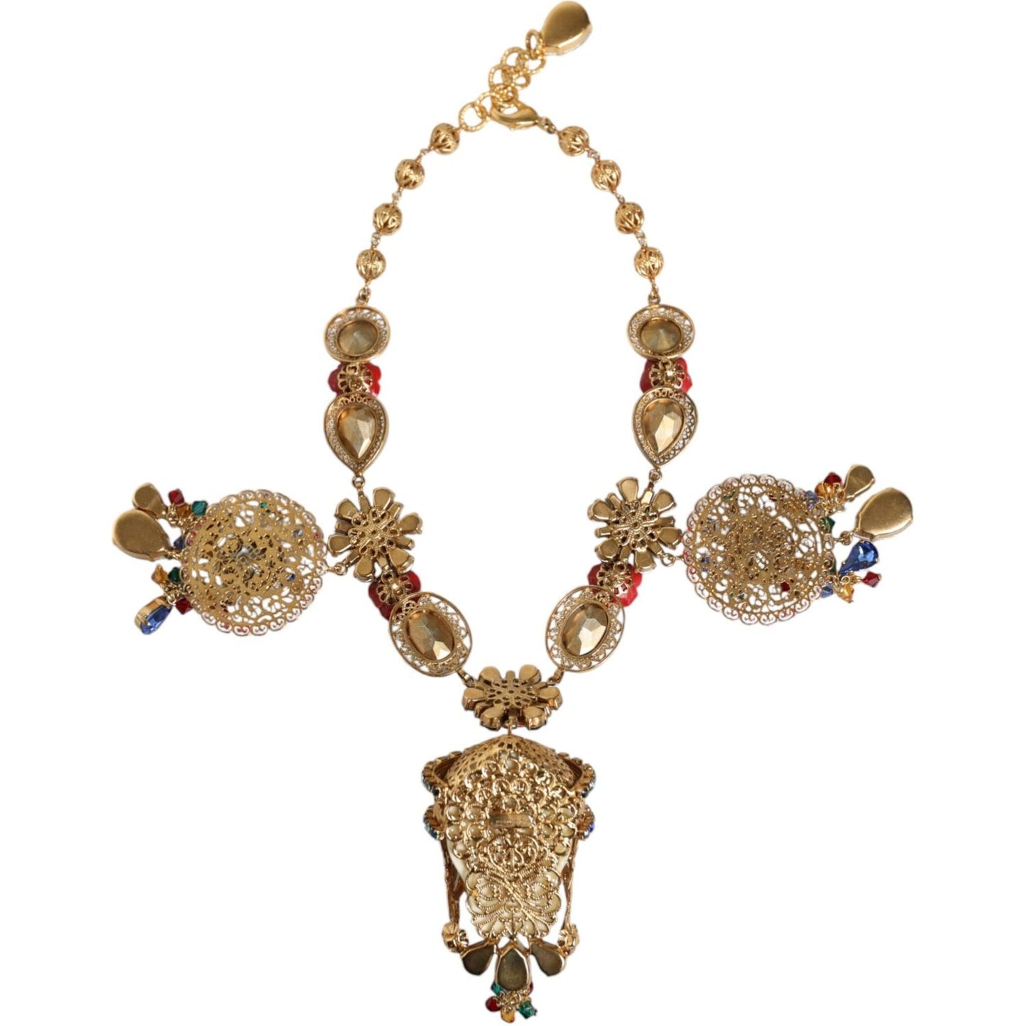 Dolce & Gabbana Gold Tone Brass Embellished Ball Chain Statement Necklace Dolce & Gabbana