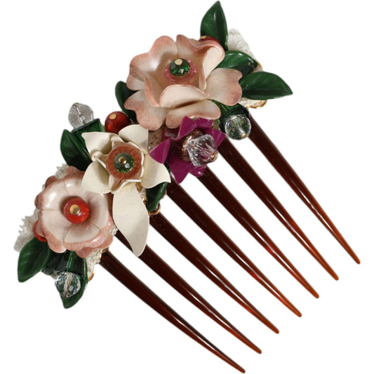 Dolce & Gabbana Brown Plastic Crystal Floral Women Hair Comb Dolce & Gabbana