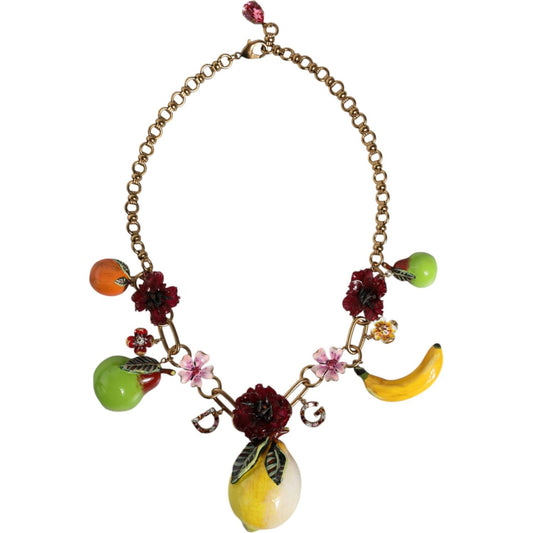 Dolce & Gabbana Gold Brass FRUIT Pendants Flowers Crystal Logo Necklace Necklace Dolce & Gabbana