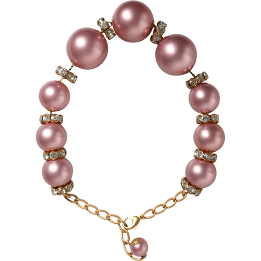 Dolce & Gabbana Pink Maxi Faux Pearl Beads Crystals Gold Chain Necklace Dolce & Gabbana