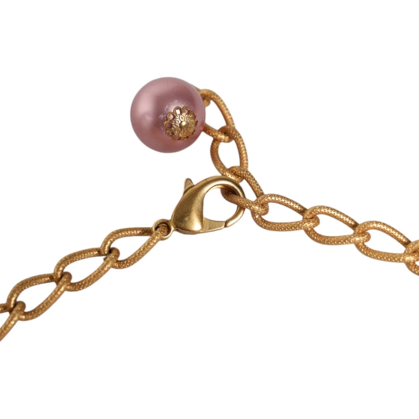 Dolce & Gabbana Pink Maxi Faux Pearl Beads Crystals Gold Chain Necklace Necklace Dolce & Gabbana