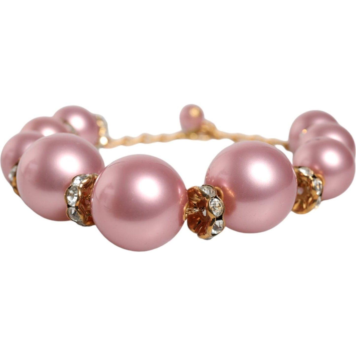 Dolce & Gabbana Pink Maxi Faux Pearl Beads Crystals Gold Chain Necklace Dolce & Gabbana