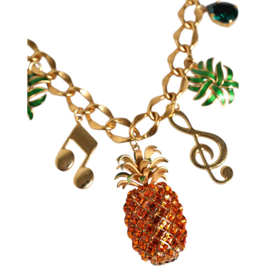 Dolce & Gabbana Gold Tone Brass Chain Pineapple Crystal Musical Necklace Necklace Dolce & Gabbana