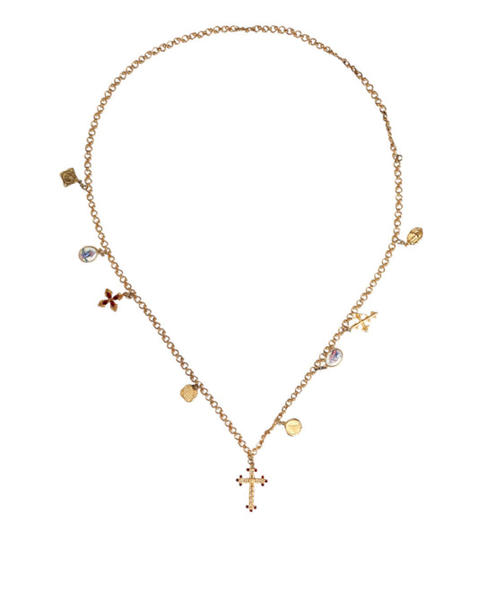 Dolce & Gabbana Gold Tone Brass Chain Religious Cross Pendant Necklace Dolce & Gabbana