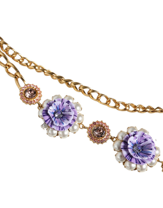 Dolce & Gabbana Gold Tone Floral Crystals Embellished Layered Necklace Necklace Dolce & Gabbana