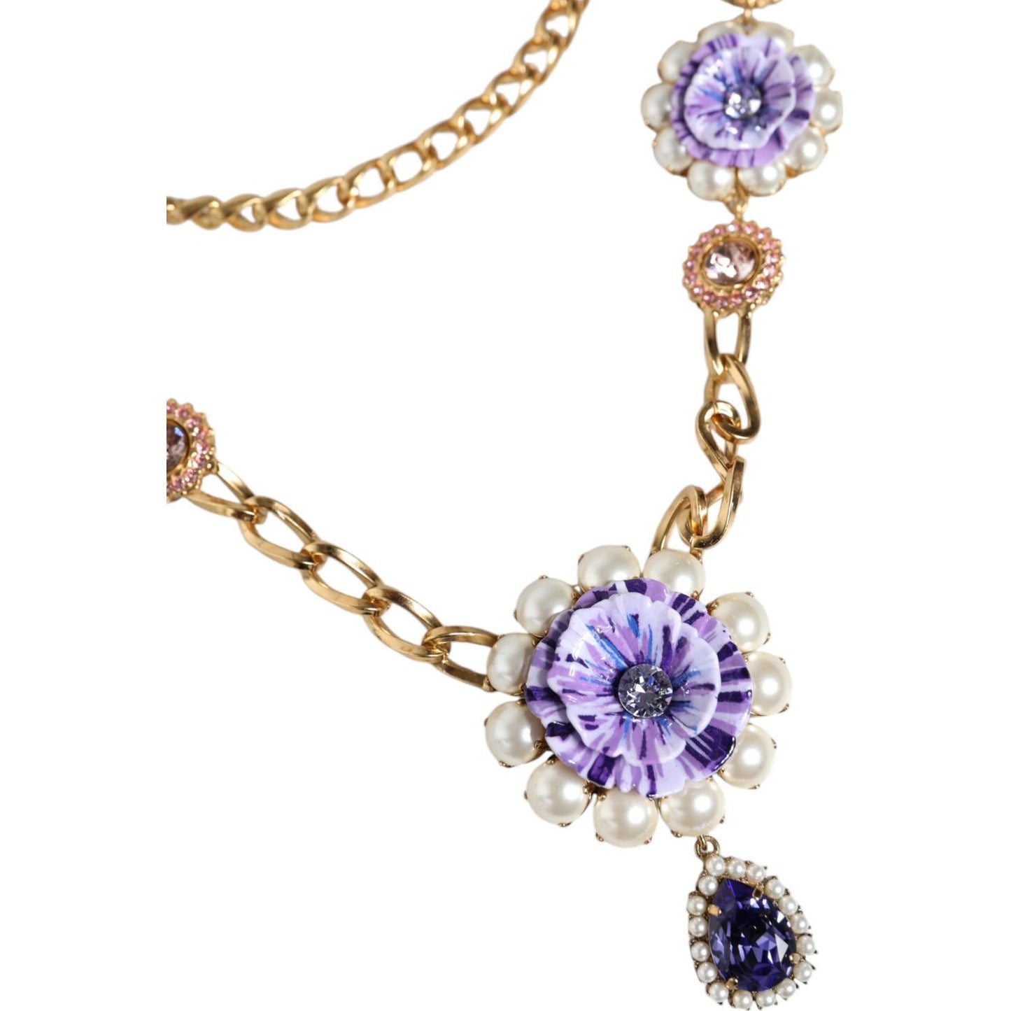 Dolce & Gabbana Gold Tone Floral Crystals Embellished Layered Necklace Dolce & Gabbana