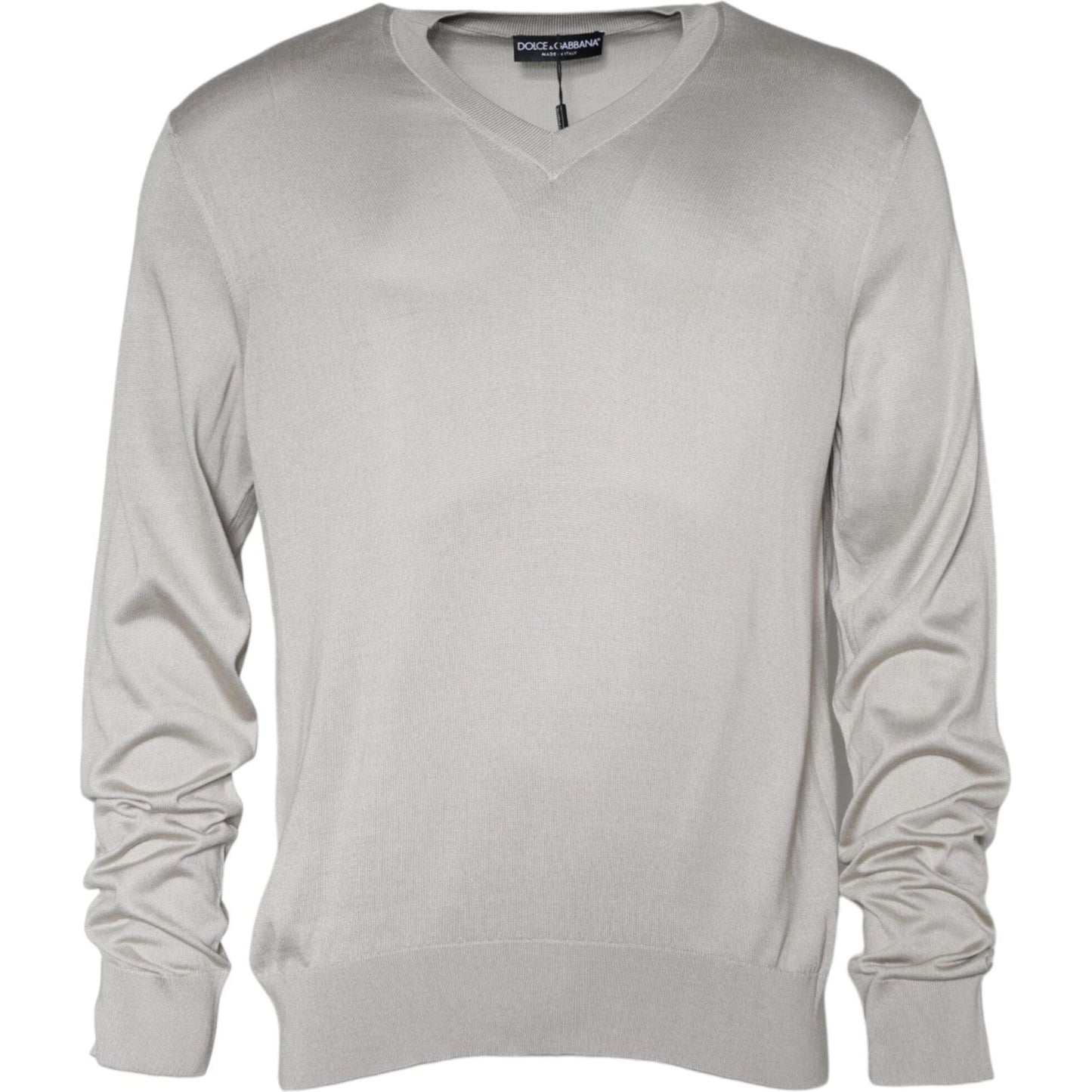 Dolce & Gabbana Off White Silk V-neck Long Sleeves Pullover Sweater Dolce & Gabbana