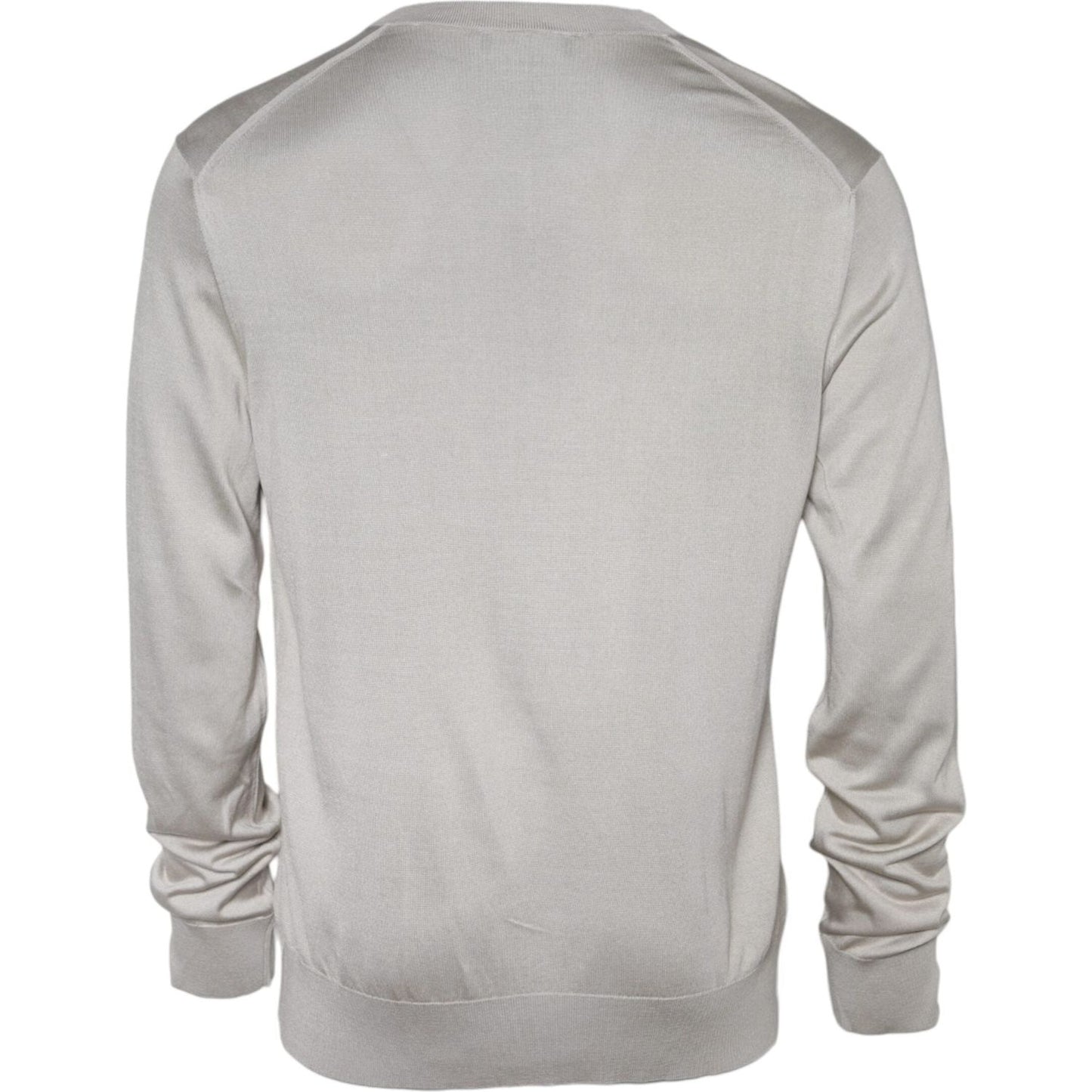 Dolce & Gabbana Off White Silk V-neck Long Sleeves Pullover Sweater Dolce & Gabbana