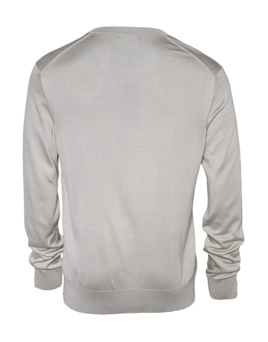 Dolce & Gabbana Off White Silk V-neck Long Sleeves Pullover Sweater Dolce & Gabbana