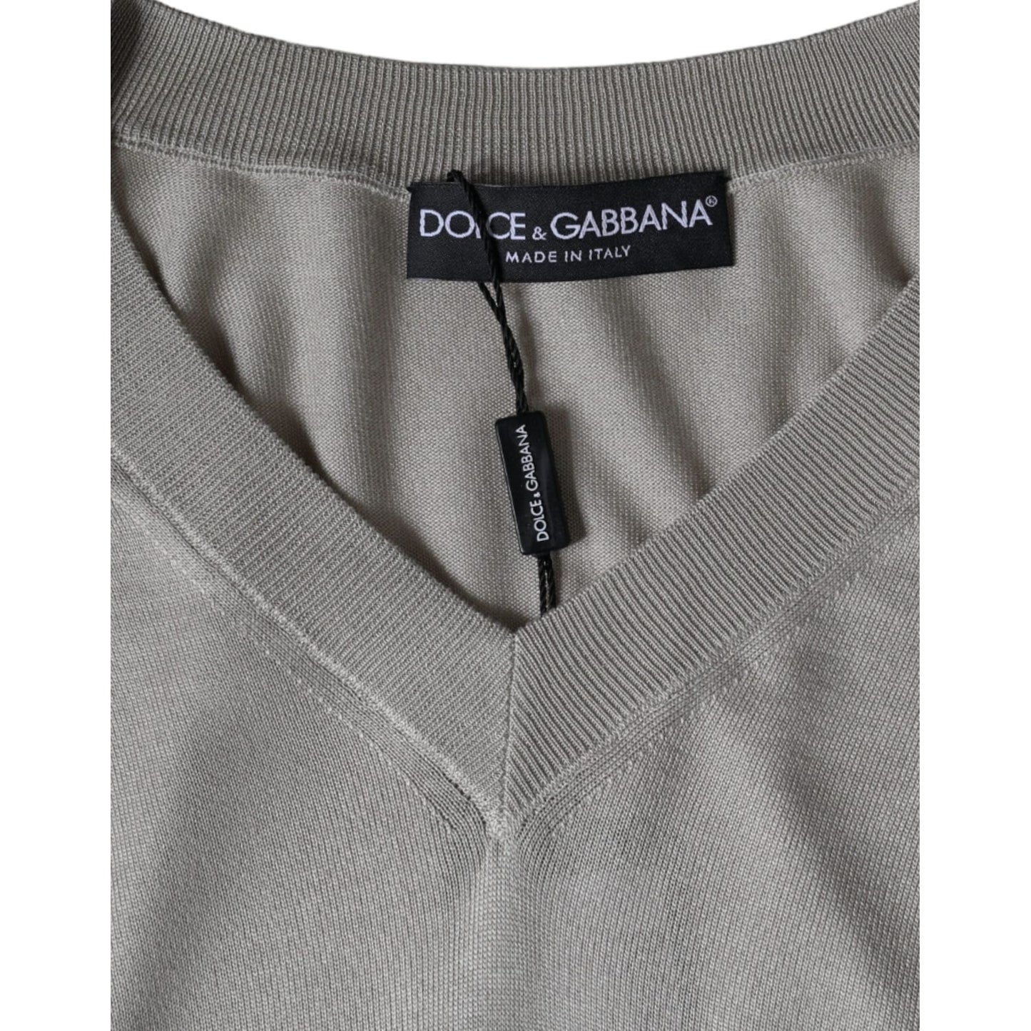 Dolce & Gabbana Off White Silk V-neck Long Sleeves Pullover Sweater Dolce & Gabbana