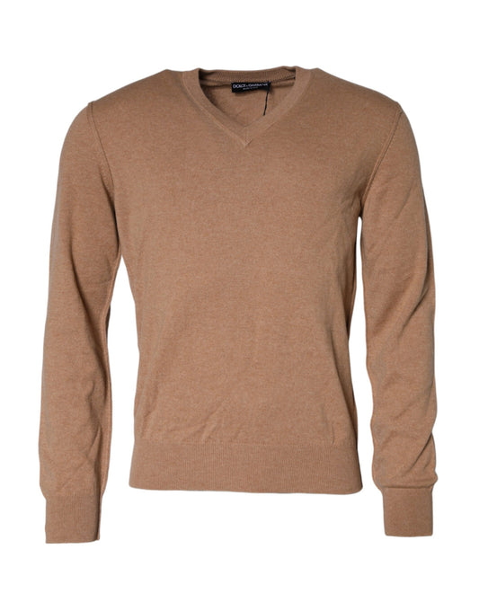 Dolce & Gabbana Brown Cashmere Knit V-neck Pullover Sweater Dolce & Gabbana