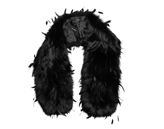 Dolce & Gabbana Black Fox Rooster Feathers Neck Warmer Scarf Dolce & Gabbana