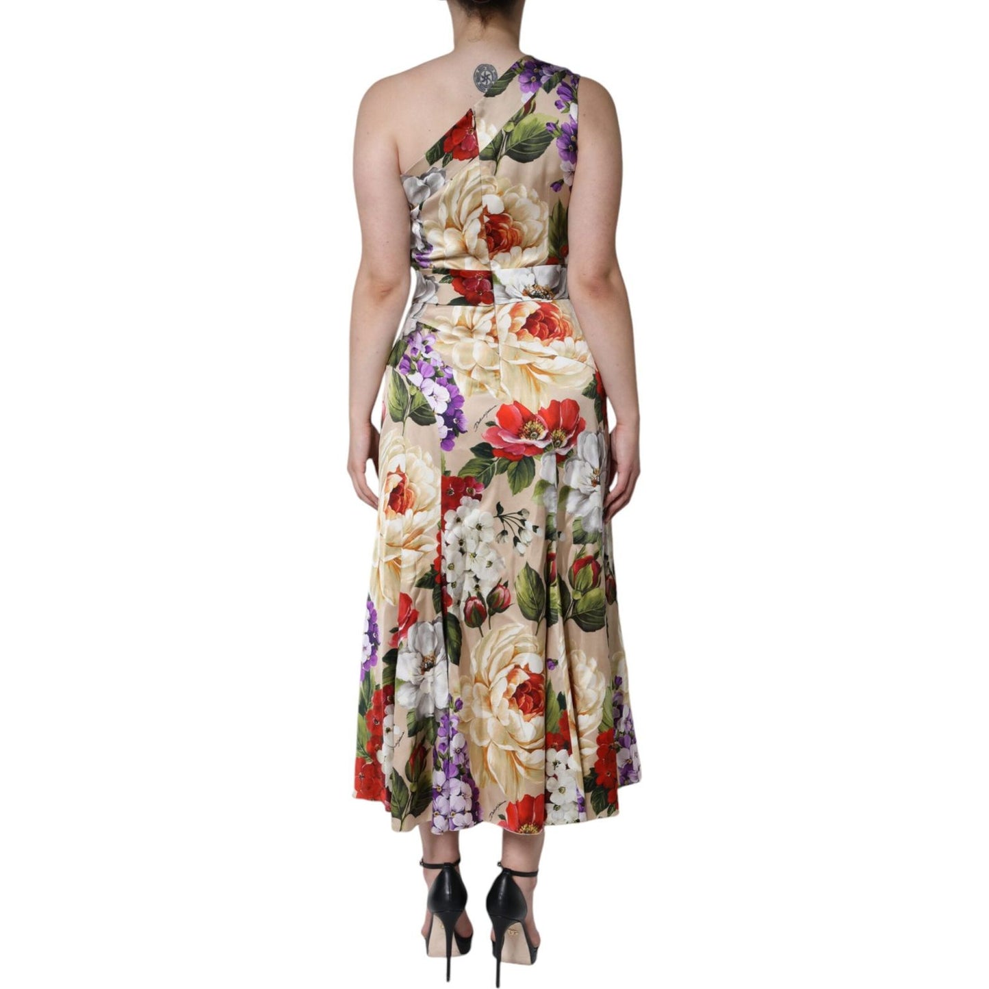 Dolce & Gabbana Multicolor Floral Silk Stretch One Shoulder Dress Dolce & Gabbana