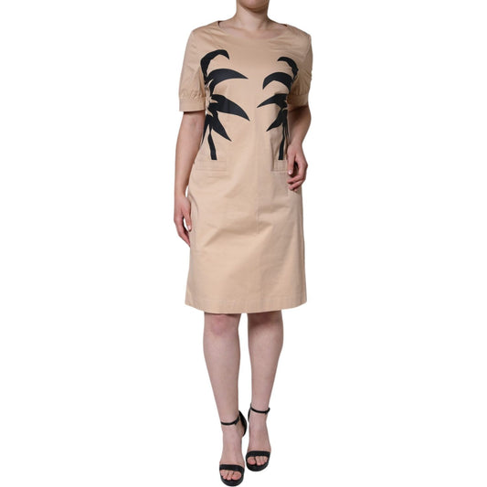 Moschino Beige Cotton Short Sleeve Knee Length Dress Moschino