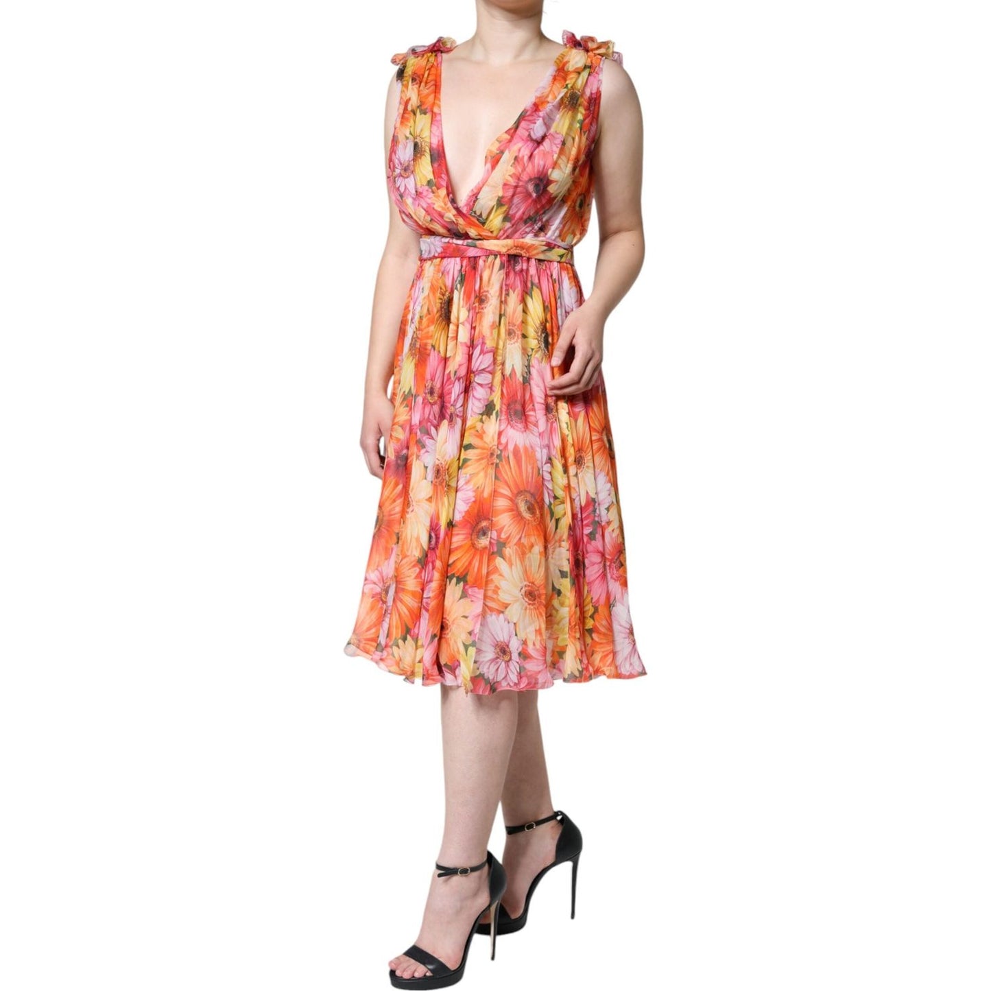 Dolce & Gabbana Multicolor Floral Sleeveless V-neck Midi Dress Dolce & Gabbana