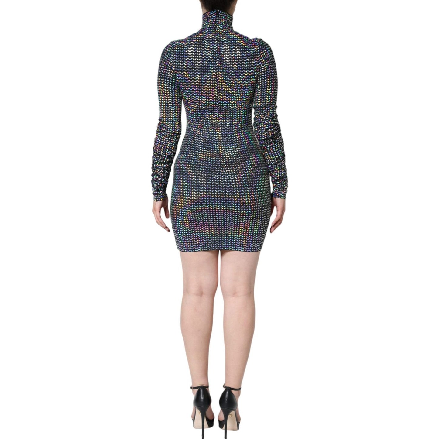 Dolce & Gabbana Silver Embellished Long Sleeves Turtleneck Dress Dolce & Gabbana