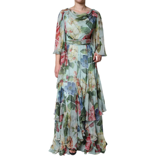 Dolce & Gabbana Multicolor Floral Silk Long Gown Dress Dolce & Gabbana