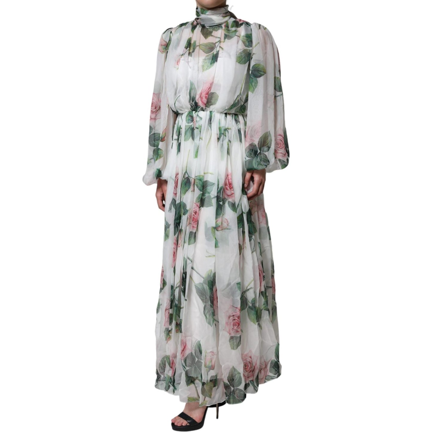 Dolce & Gabbana White Silk Floral Print Long Maxi Dress Dolce & Gabbana