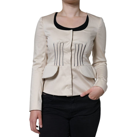 Valentino Beige Cotton Long Sleeves Round Neck Blazer Jacket Valentino