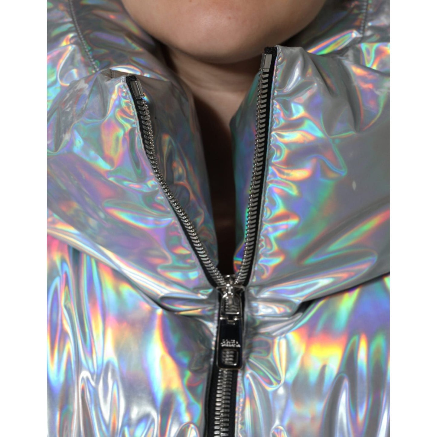 Dolce & Gabbana Silver Iridescent Puffer Full Zip Coat Jacket Dolce & Gabbana